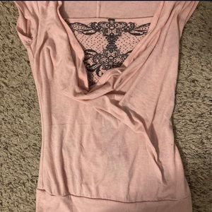 Pink t shirt with cowl neck